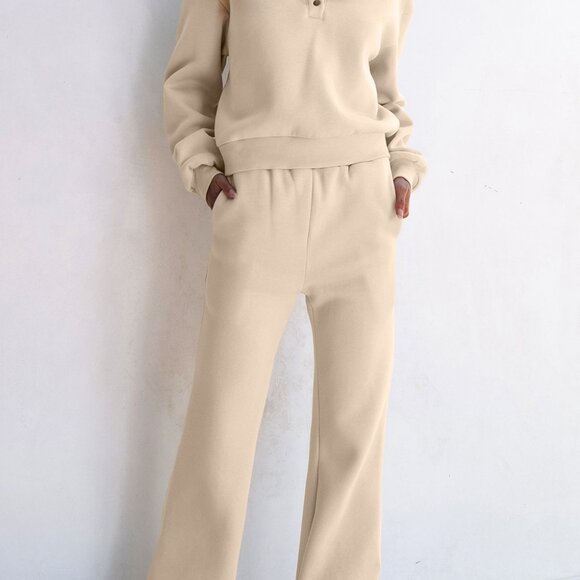 Parchment Solid Color Hoodie and High Waist Pants Two Piece Activewear - Picture 4 of 12